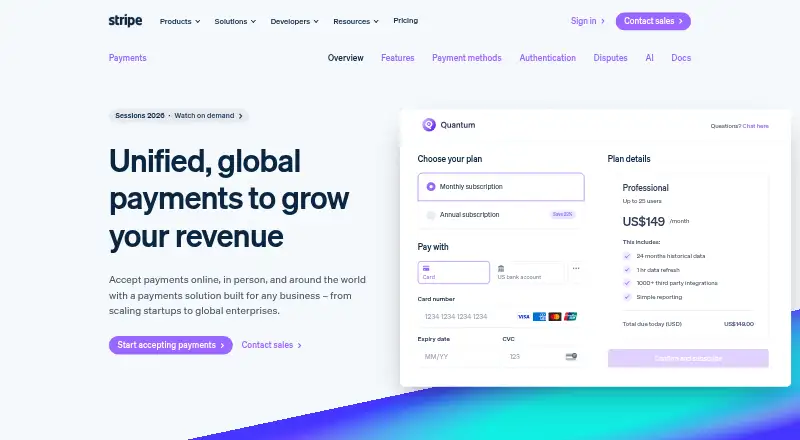 Stripe Payments's own site