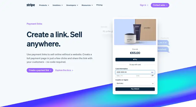 Stripe Payment Links's own site
