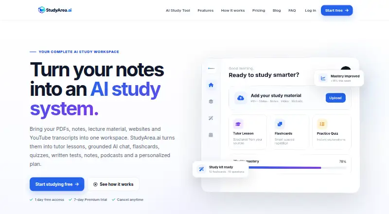 StudyArea.ai's own site