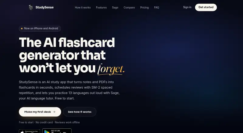 The StudySense homepage