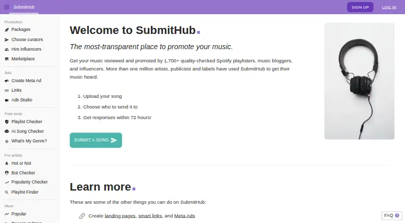 SubmitHub's own site