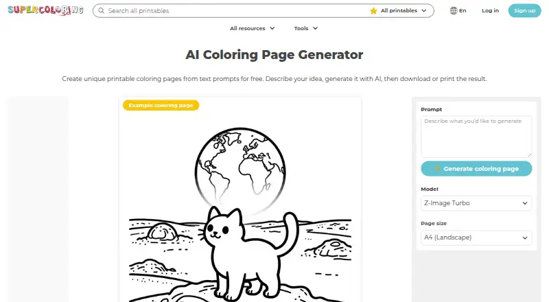 SuperColoring AI Generator's own site