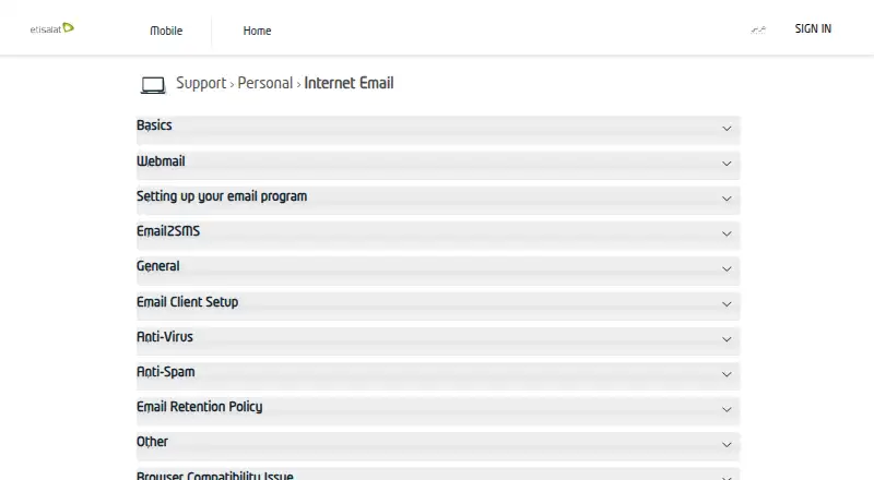 Etisalat Internet Mail's own site