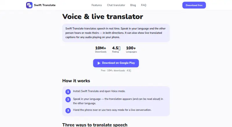 Swift Translate's own site