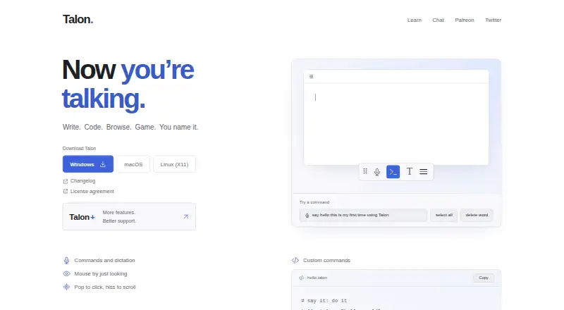 The Talon Voice homepage