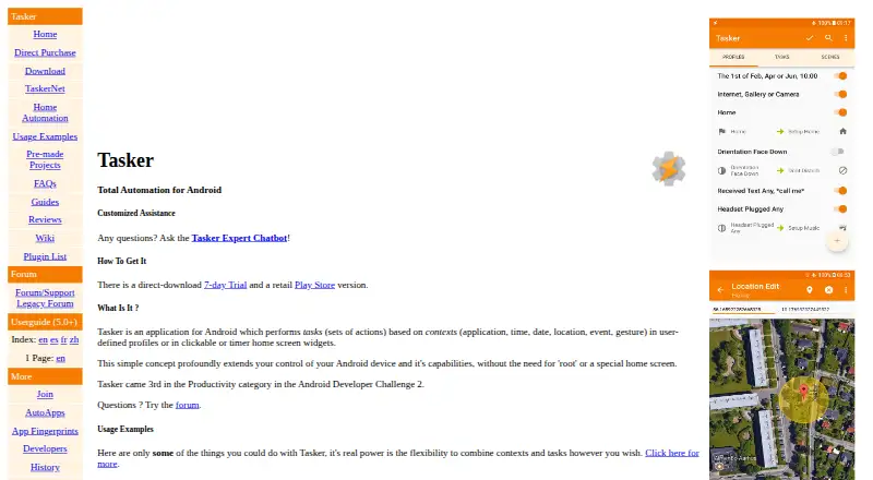 Tasker's own site