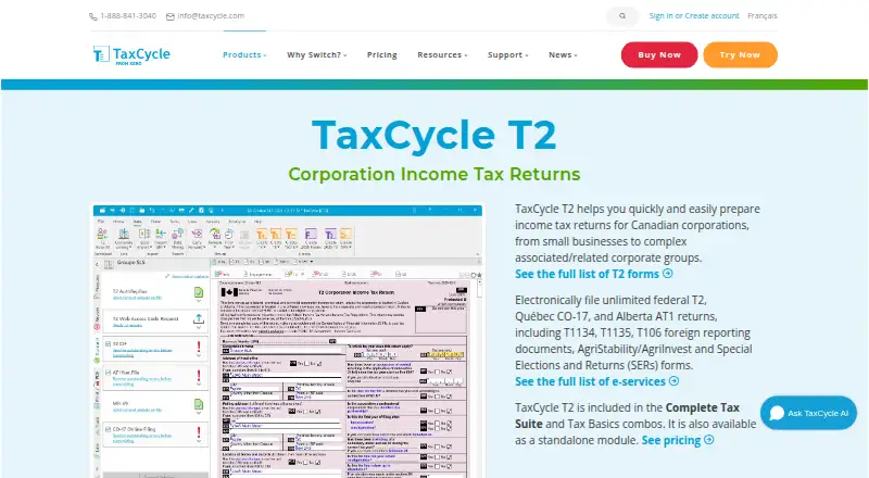 TaxCycle T2's own site