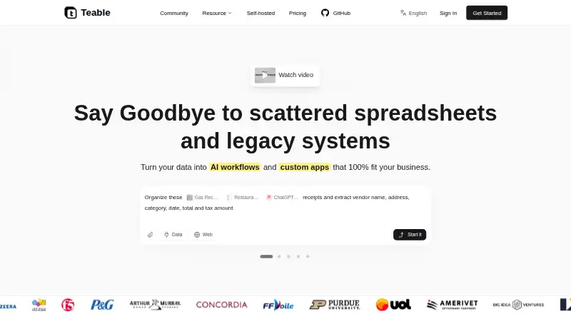 Teable's own site