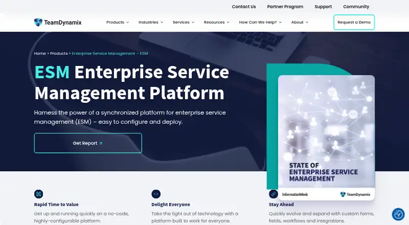 TeamDynamix Enterprise Service Management's own site