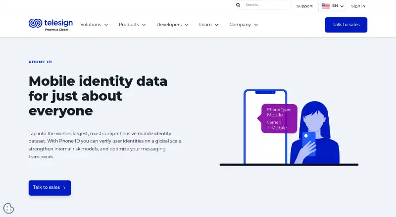 Telesign Phone ID's own site