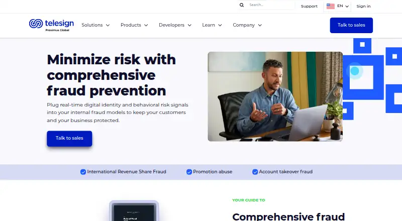 Telesign Fraud Prevention's own site