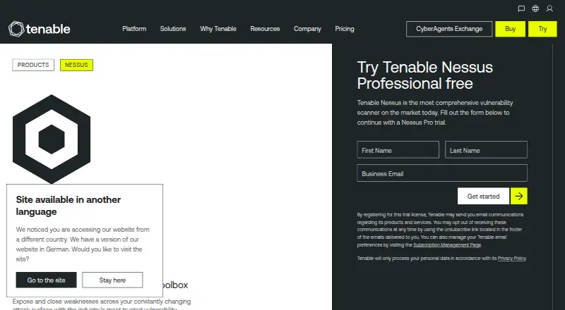 Tenable Nessus's own site