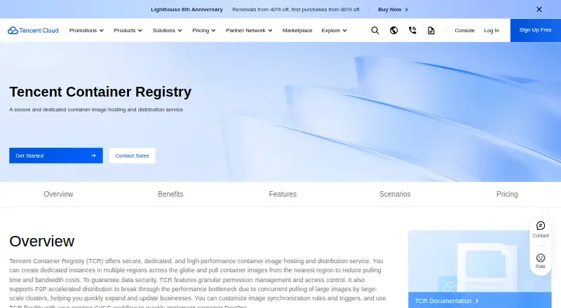 Tencent Container Registry's own site
