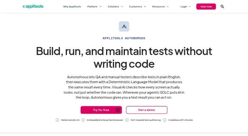 Applitools Autonomous's own site