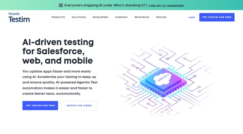 Testim's own site