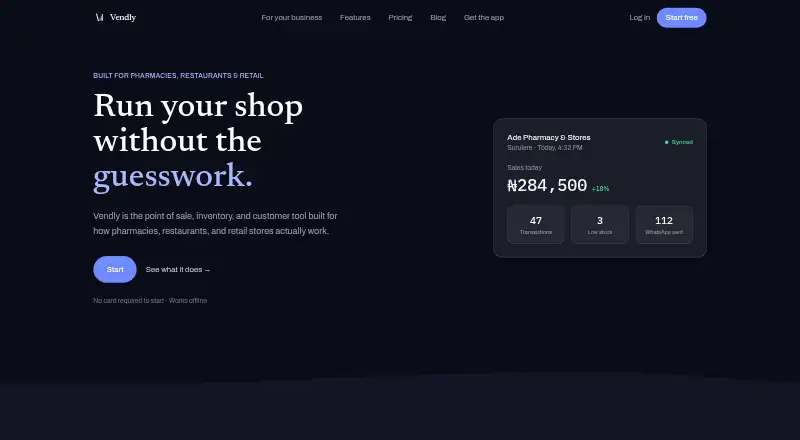 Vendly's own site