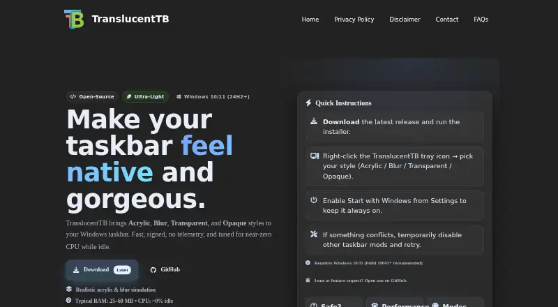 TranslucentTB's own site