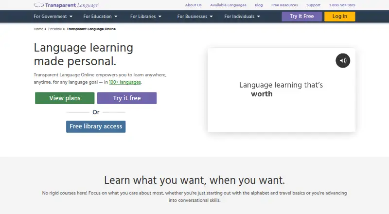 Transparent Language Online's own site