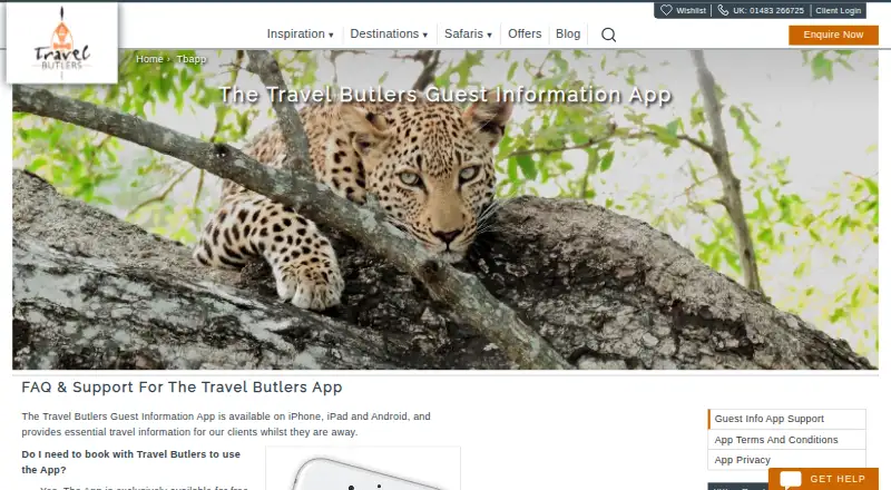 Travel Butlers Guest App's own site