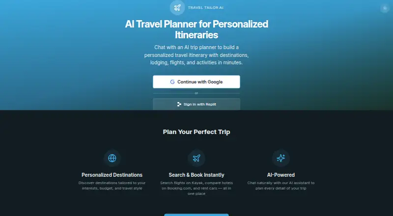 Travel Tailor AI's own site