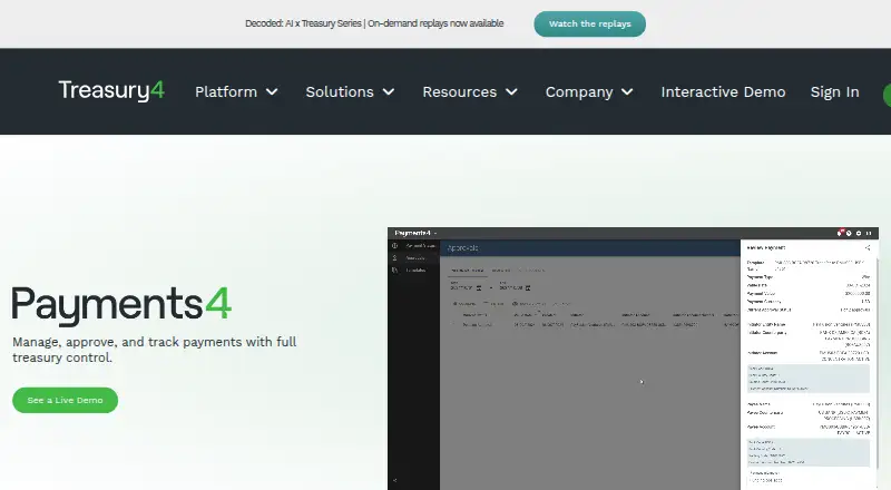 Treasury4 Payments4's own site