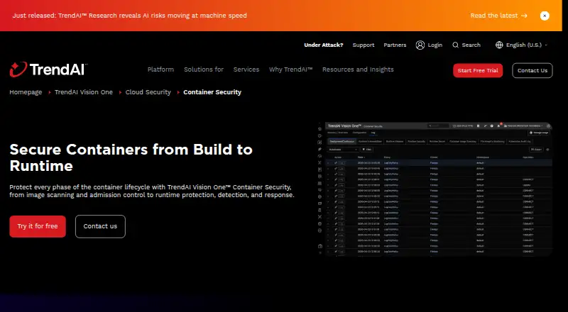 Trend Vision One Container Security's own site