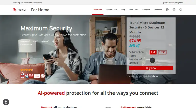 Trend Micro Maximum Security's own site