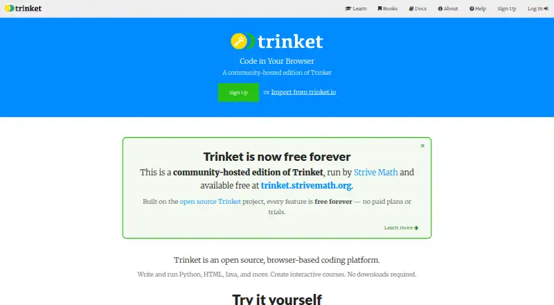 Trinket's own site