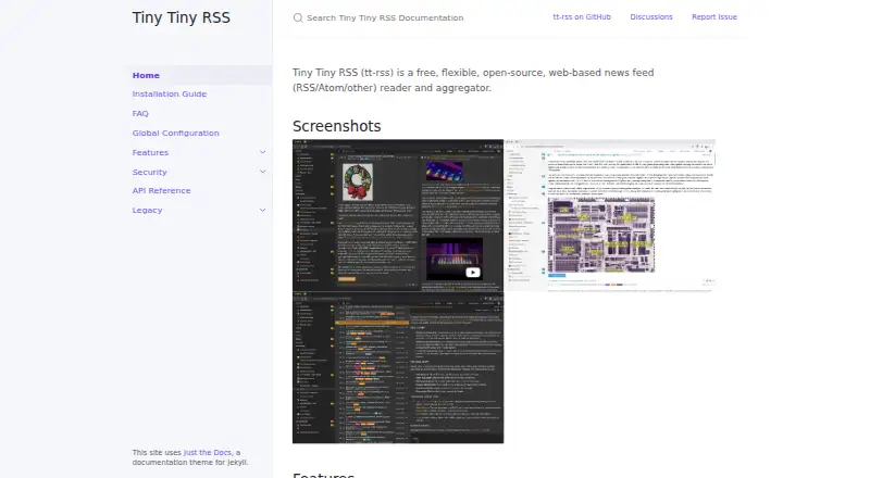 Tiny Tiny RSS's own site