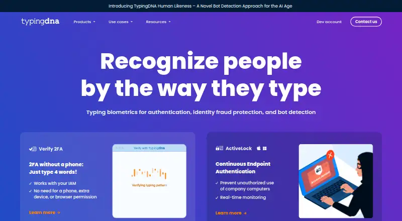 TypingDNA Authenticator's own site