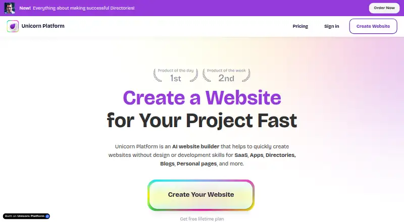Unicorn Platform's own site