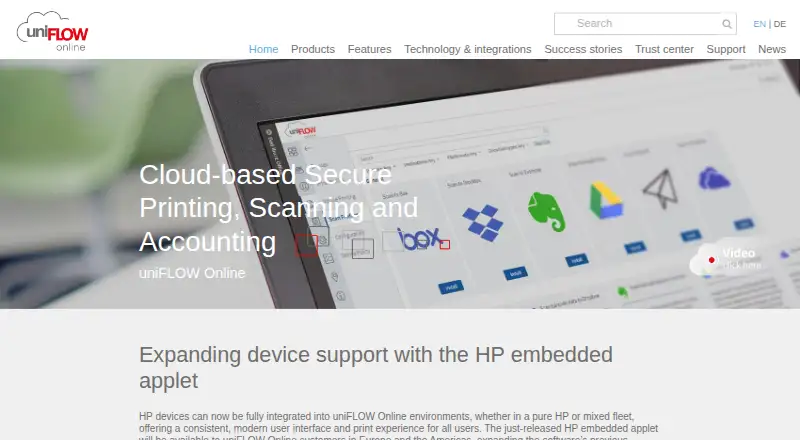 uniFLOW Online's own site