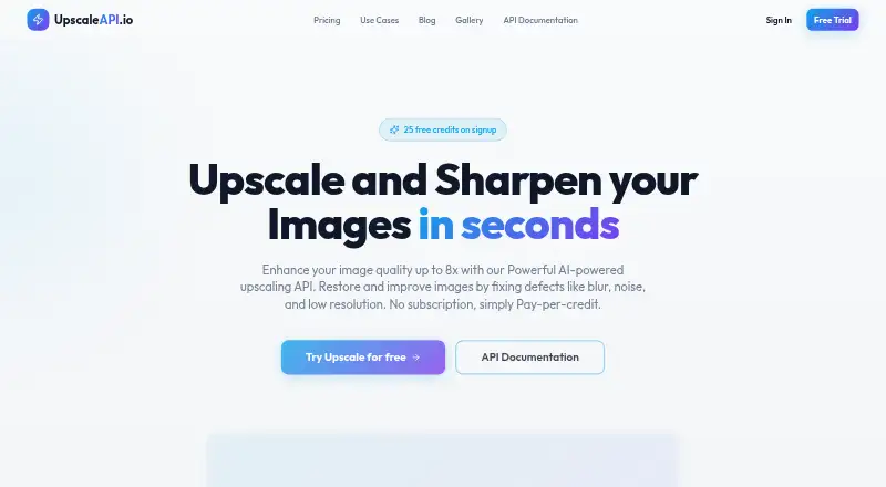 UpscaleAPI's own site