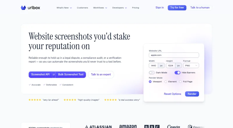 Urlbox's own site