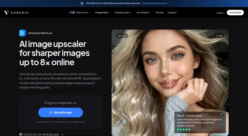 VanceAI Image Upscaler's own site
