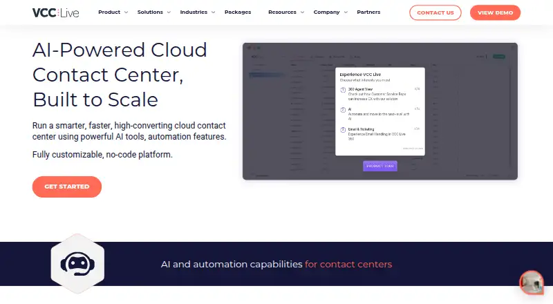 The VCC Live homepage
