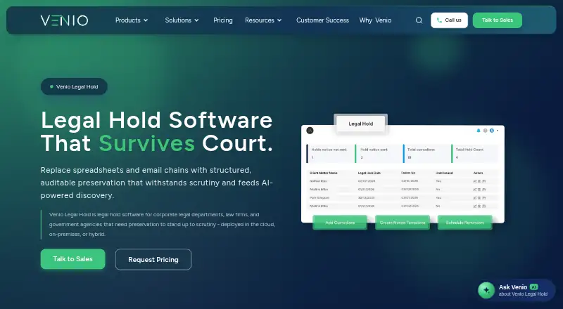 Venio Legal Hold's own site