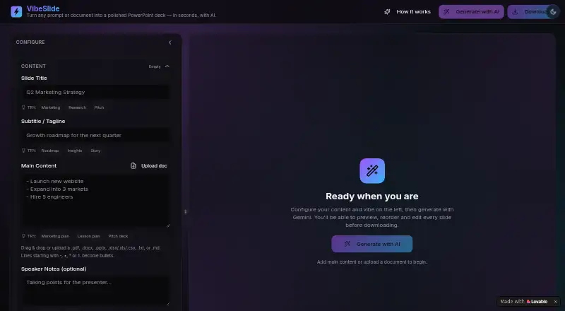 VibeSlide's own site
