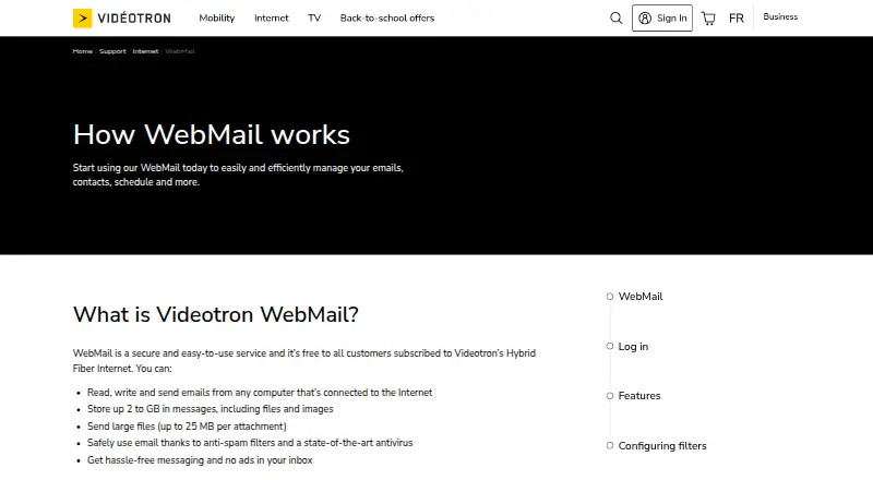 Videotron WebMail's own site