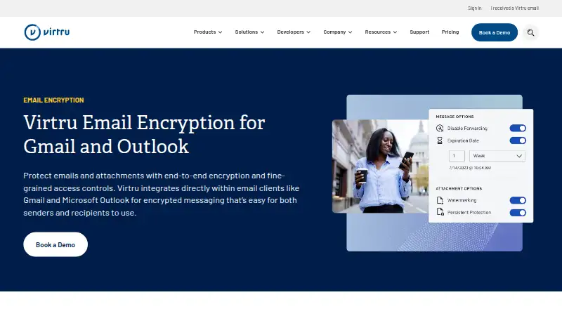 The Virtru Email Encryption homepage