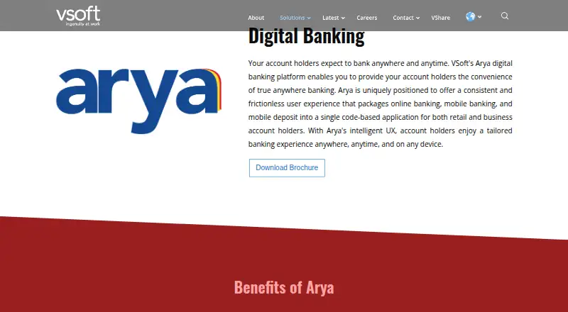 VSoft Arya Digital Banking's own site