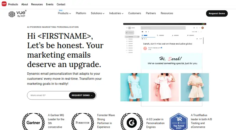 Vue.ai Email Personalization's own site