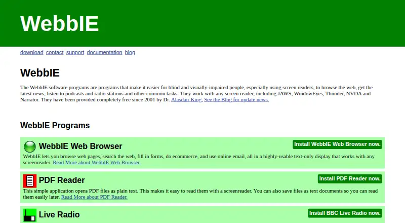 WebbIE Web Browser's own site