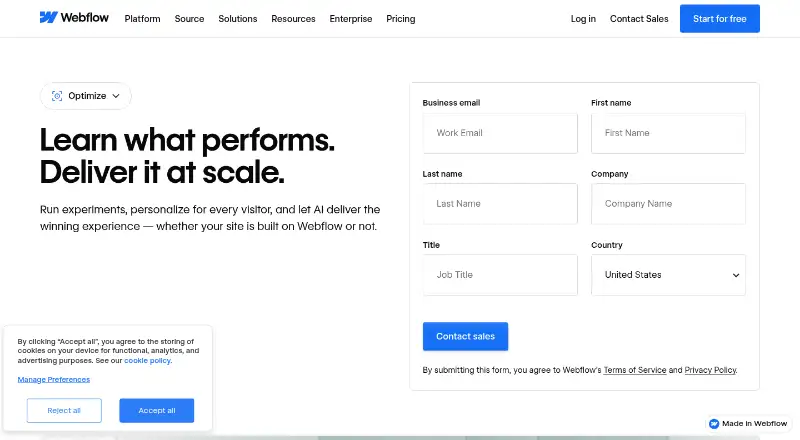 Webflow Optimize's own site