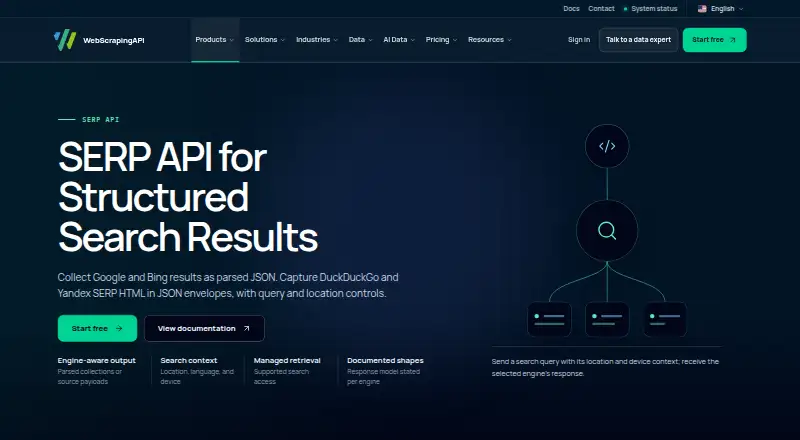 WebScrapingAPI Google SERP API's own site