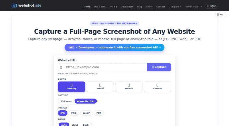 Webshot's own site