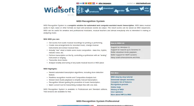 WIDI Recognition System's own site