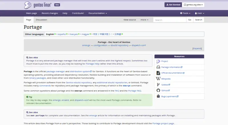 Gentoo Portage's own site
