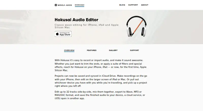 Hokusai Audio Editor's own site