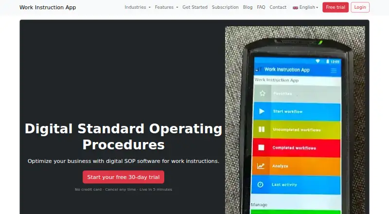 Work Instruction App's own site